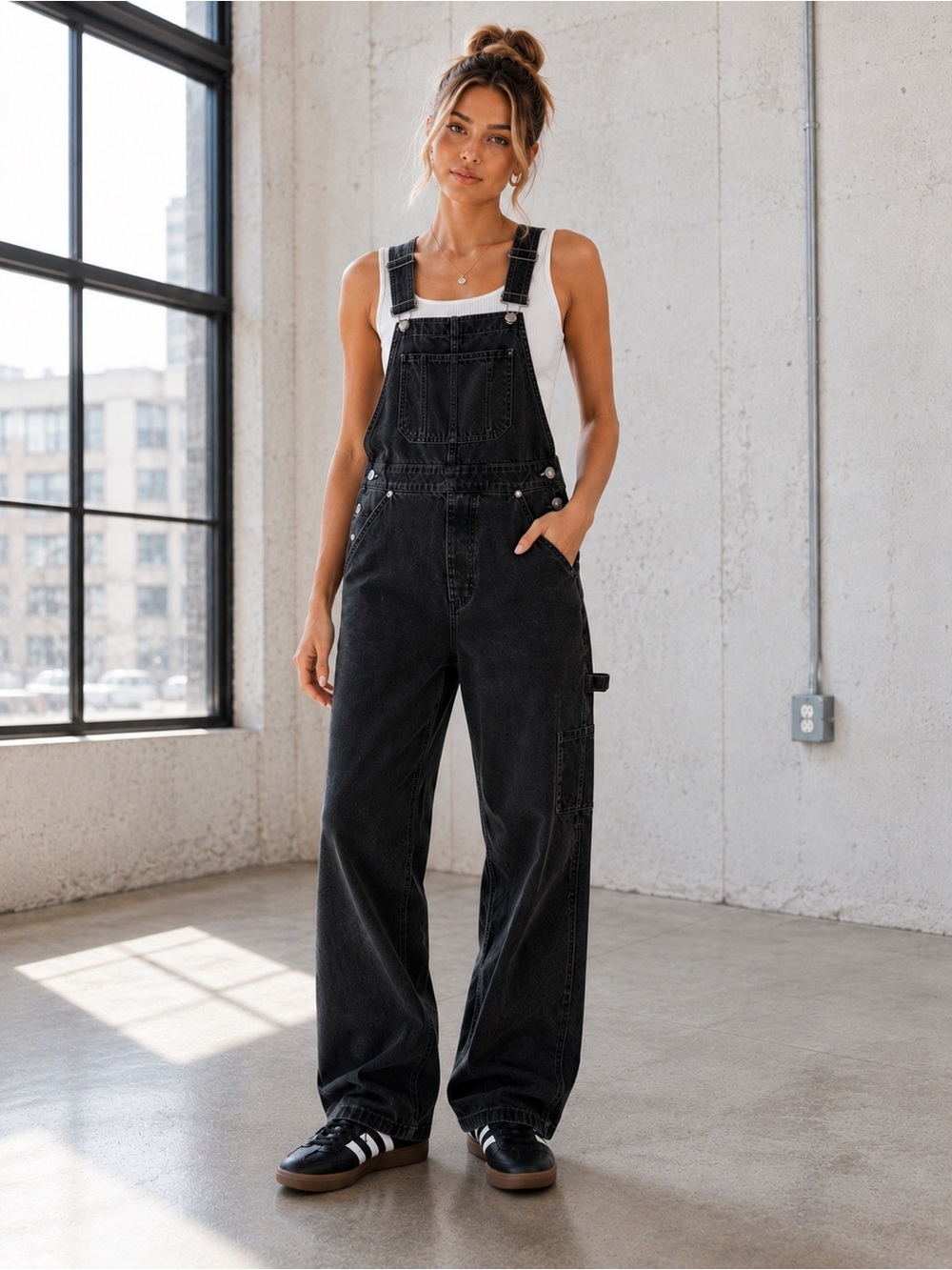 Topshop Washed Black Denim Carpenter Overalls Dungarees